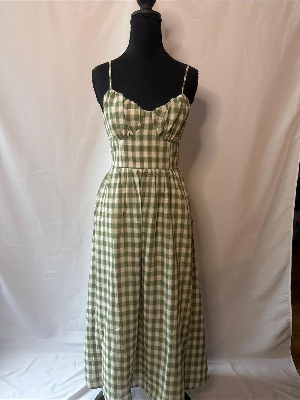 Trixxi Green and White Gingham Maxi Dress with Sweetheart Bodice
